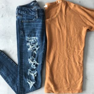 American Eagle 360 Super Stretch Size 0reg Ripped Skinny Jeans